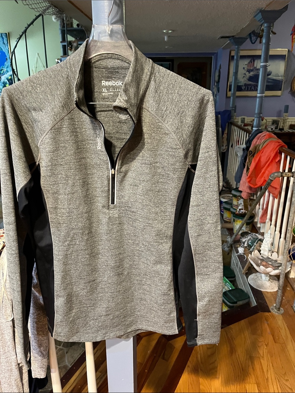 Reebok Men’s Gray Half-Zip Performance Pullover with Black Panels